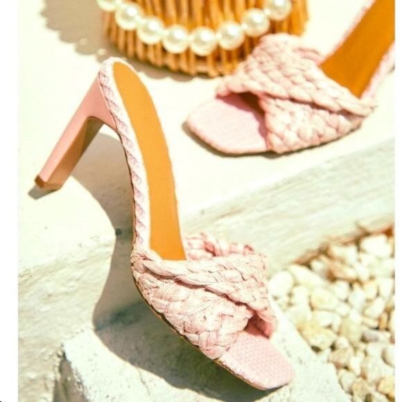 !! NEW !! Raffia Mule Heels in Pink - Picture 5 of 9
